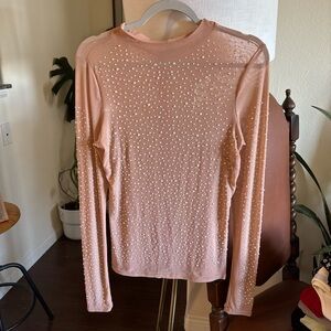 Windsor Nude Mesh Rhinestone-Studded Blouse